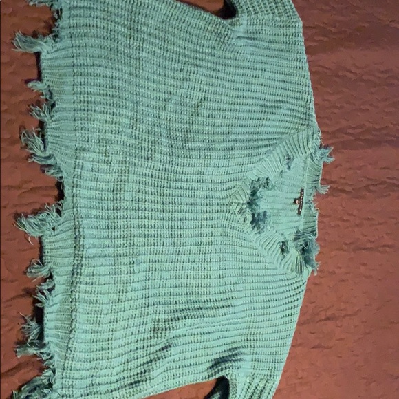 Teal oversized V-Neck sweater - Picture 3 of 5
